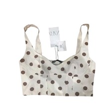 Zara Polka Dot Bustier Crop Top Cream Brown NWT Size M Corset Style Retro Chic