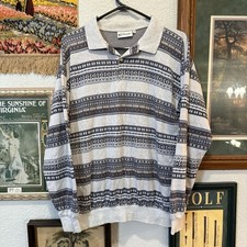 Vintage 80s/90s RARE Art Colorful Aztec Knit Collared Sweater Size Men  s Small