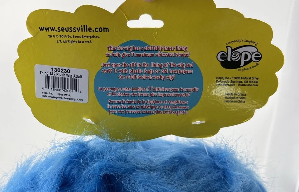 Elope NWT Adult Men’s Women’s Dr. Seuss Thing Blue Wig Adjustable Halloween - Image 4 of 4