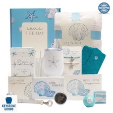 Self Care Gift Box Beach 15 Piece Spa Set Lavender Scented Blanket Tumbler