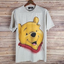 Vintage 90s Winnie The Pooh Big Face Disney Gray Shirt Lrg Single Stitch 2 Sided