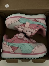 PUMA Girls' Star Logo Comfort Sneakers Pink Aqua White Hook Loop Flat US 5C