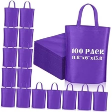  Reusable Grocery Bags Large Non Woven Shopping Bags with Handle 100 Purple