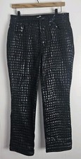 GOOD AMERICAN Good Classic Faux Leather Croc Embossed Ankle Pants 12 / 31 Black