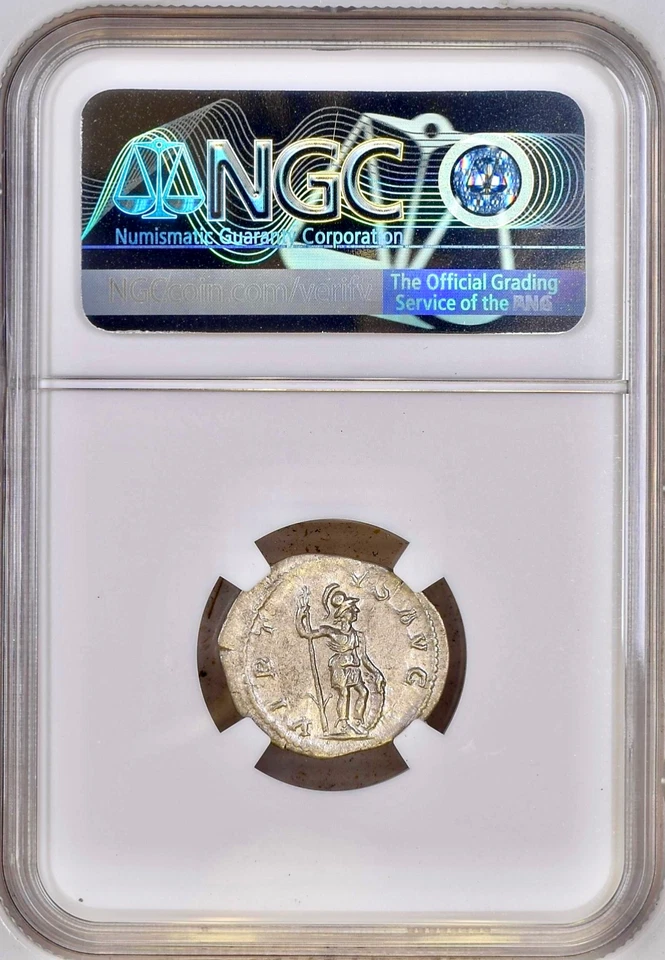 Moneda de plata antigua romana Severo Alejandro 222-235 dC Denario NGC AU Foto 4 de 4