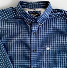 ARIAT Shirt Pro Series Mens XL Blue Plaid Button Down L/S Ross Classic Fit
