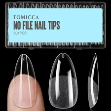 Medium Almond Nail Tips, 504Pcs Soft Acrylic Pre Etched Clear Fake Nails Tips Al