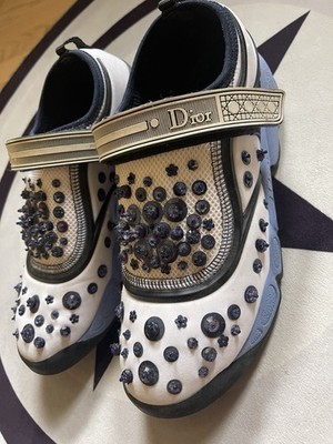 Dior White Fabric and Mesh Fusion Slip On Sneakers 37.5 Authentic Made In Italy