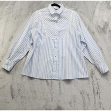 Vintage Millie Pearl Snap Shirt Womens 19/20 Blue Striped Western Equestrian