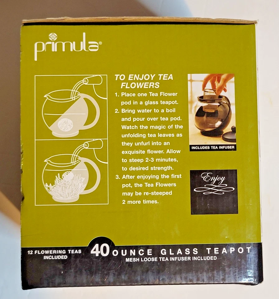 Primula 40oz Glass Teapot 12 Flowering Teas Included W/Mesh Loose Tea Infuser - Image 3 of 4