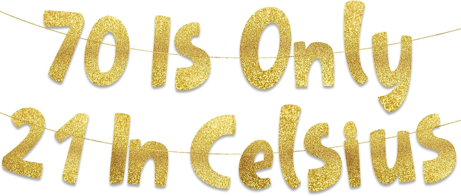 70th Birthday Gold Glitter Banner - 70 is 21 in Celsius Party Decoration