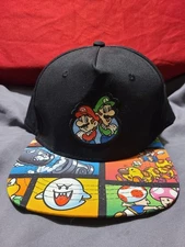 SUPER MARIO LUIGI Boys/Youth Flat Bill Baseball Cap Snapback Gamer Hat Nintendo