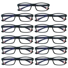 11 Packs Unisex Rectangular Frame Reading Glasses Classic Readers for Men Women