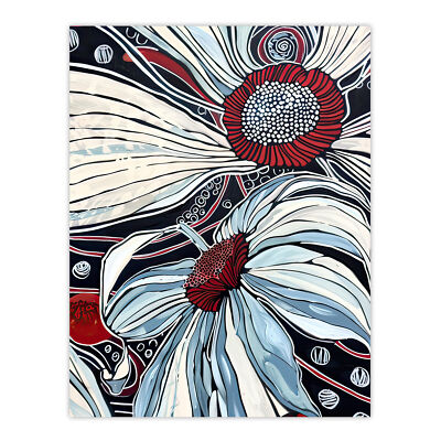Abstract Blue Red Flowers Artwork Floral Bloom Wall Art Poster Print