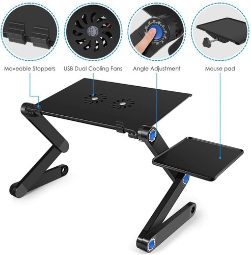 Laptop stand Folding table Lap Bed Sofa home working Adjustable 2 cooling fans - 第 3/6 張圖片