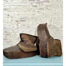 Early Rare BOG Boots / Clogs, Leather, Canvas & Wood