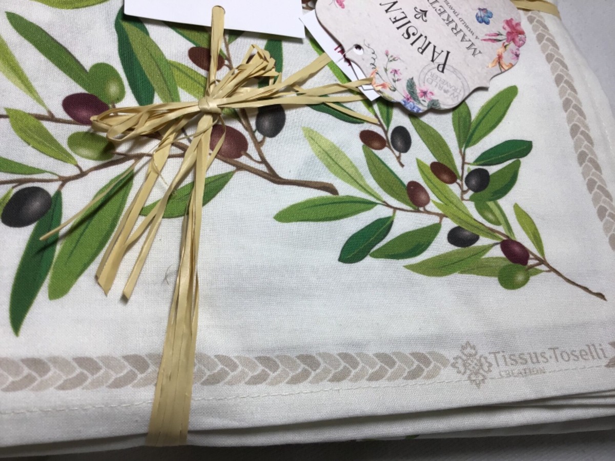 TISSUS TOSELLI FRENCH PROVENCAL TABLECLOTH ECRU OLIVE BRANCH 61 X