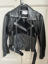 Claudie Pierlot Biker Jacket Studded Leather Black Euro 36 Uk 6-8