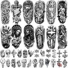 77 Sheets Christian Temporary Tattoo Adult, Religious Jesus Christ Multicolor