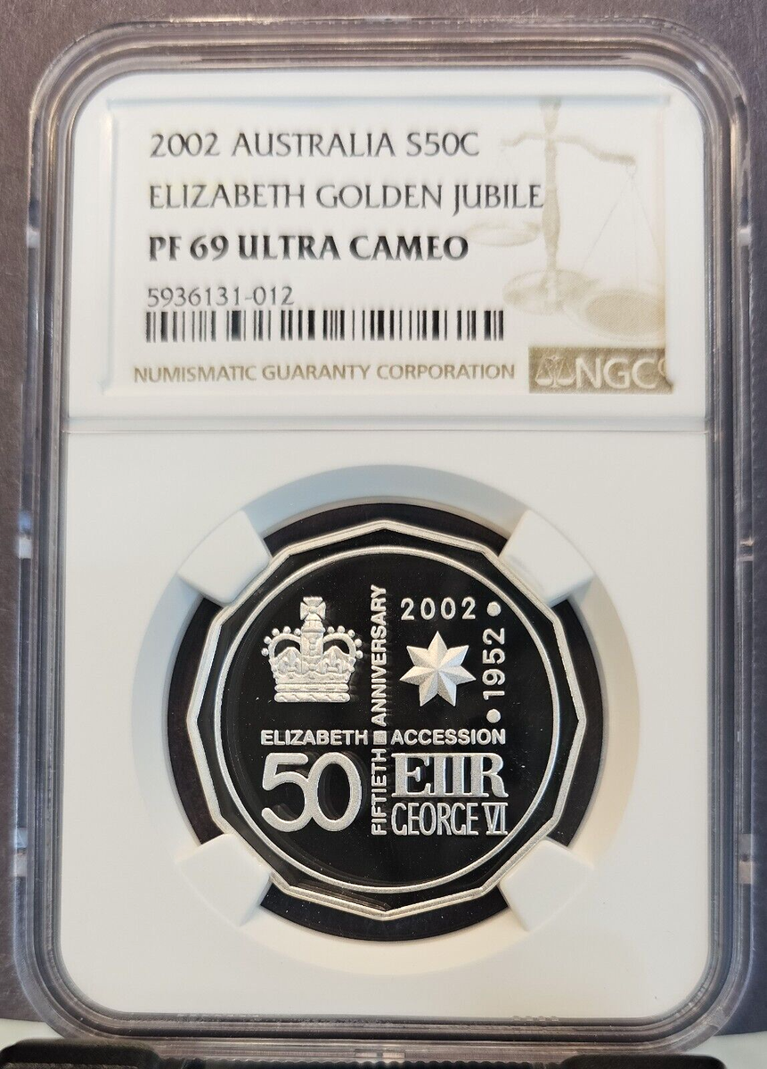〚JUBILEE 2002〛Limited Edition 250／No.64 2002 AUSTRALIA SILVER 50 CENTS ELIZABETH GOLDEN JUBILEE NGC PF 69
