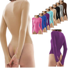 Women's Long Sleeve Bodysuit Leotard Bodycon Crew Neck Bodysuit Jumpsuits Top
