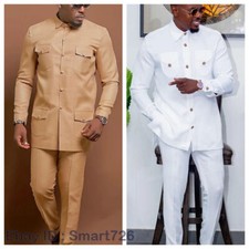 2PCS Men's Formal wedding Party two-piece suit new African pants/shirt HOT