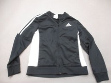 ADIDAS Size S 8 Boys Black Full Zip High Neck Pocket Slim Athletic Jacket 067