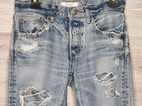 MOUSSY Vintage Destroyed Mid Rise Tapered Leg Light Wash Denim Jeans Size 25 - Picture 2 of 8