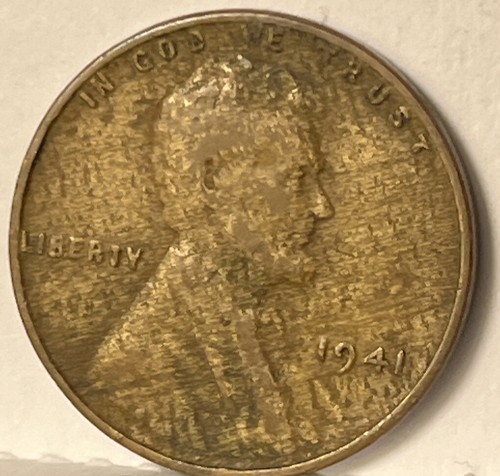Centavo de trigo Lincoln 1941 único atractivo visual madera aleación inadecuada error de mezcla - Imagen 5 de 6