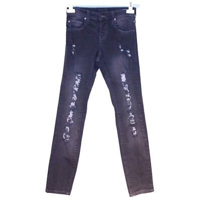 TRIPP NYC DARK GREY DISTRESS DESTROY RIP TORN SLIM SKINNY JEANS ( 27 )