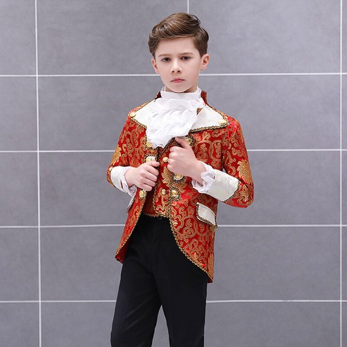 Giacca Blazer Bambino Bambino Gilet Pantaloni Costume Principe Medievale Carino Abito 3 Pezzi - Foto 12 di 14