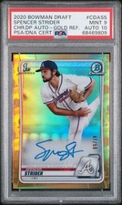 SPENCER STRIDER ROOKIE 2020 Bowman Chrome GOLD REFRACTOR AUTO PSA 9 MINT AUTO 10