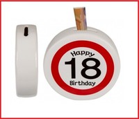 Keramik Spardose Happy Birthday 18. Geburtstag Sparschwein Geldgeschenk