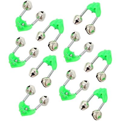 Fishing Rod Loud Bite Alarm Dual Bell 10 pack Green/Silver Fish Pole Alert Tone