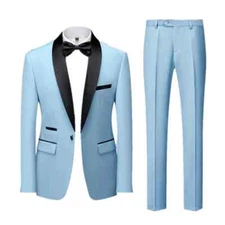 Men 2 Pieces Set Suits Jacket Trousers Business Wedding Blazers Coat Pants