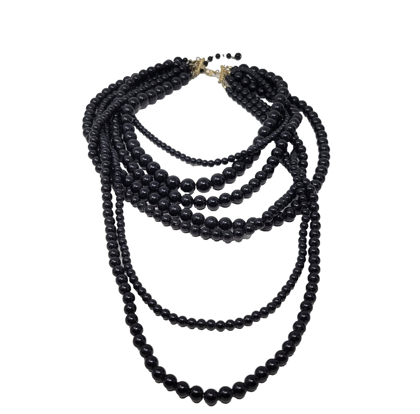 Statement Multi Layer Black Beaded Necklace 6 Str… - image 1