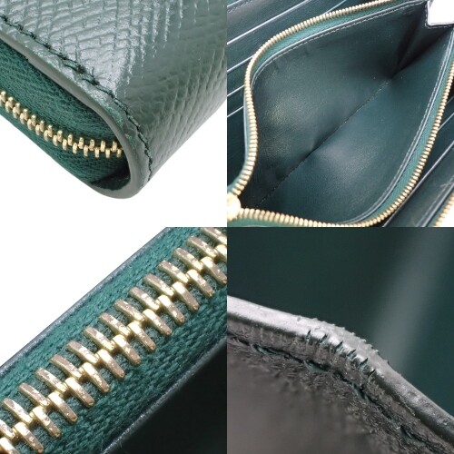 Celine Large Zip Wallet Long Round Zipper Around Leather Dark Green Gold Metal - Picture 6 of 6