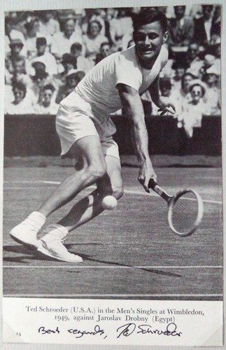 SCHROEDER, TED – WIMBLEDON CHAMPION 1949 - ORIGINAL AUTOGRAPHED TENNIS PICTURE