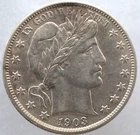 KAPPYSCOINS GH598  1903 CHOICE AU   BARBER  HALF DOLLAR CLEANED LOOKS BU
