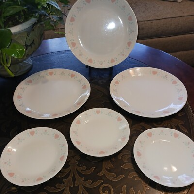 Vintage Corelle ''Forever Yours'' Replacement Dishes Beige Pink Hearts