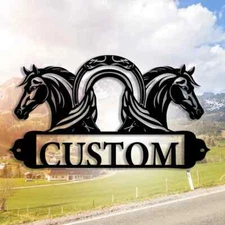 Customized Black Metal Horse Stallshed Farmhouse Ranch Name Sign Decorative Gift