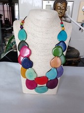 Multicolor Handcrafted Tagua Nut Organic Necklace, 2 Strands, made in ECUADOR