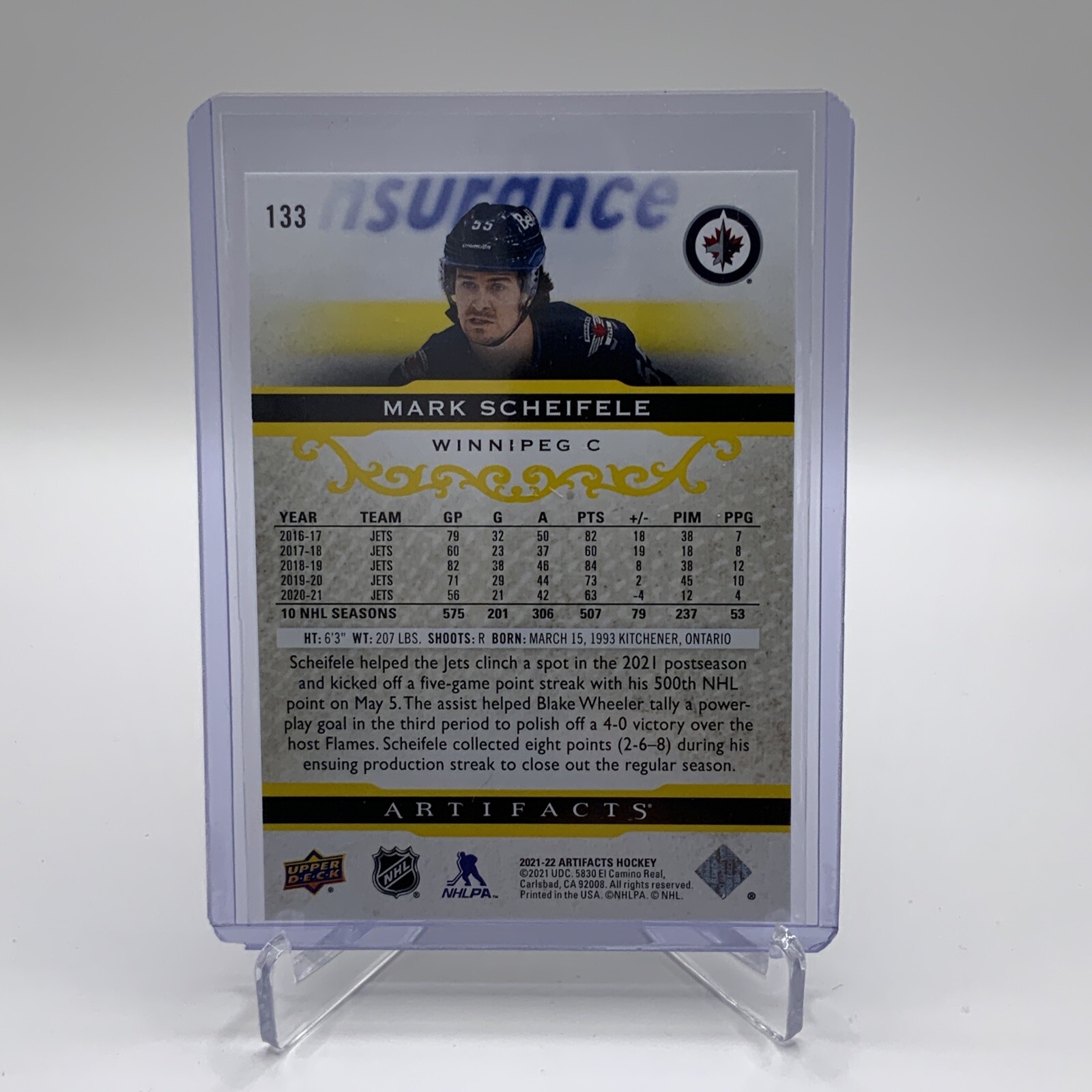 202122 Artifacts Yellow Parallel 133 Mark Scheifele Winnipeg Jets /50