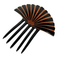 Vintage Art Deco Celluloid Two Tone Hair Comb Large Fan Shape 5.5" Brown