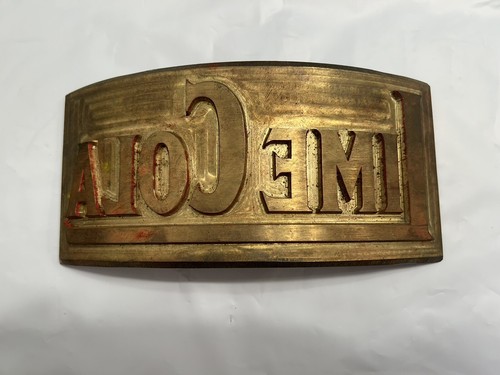 Lime cola soda pop brass printing plate for printing on wooden crates 50s Rare