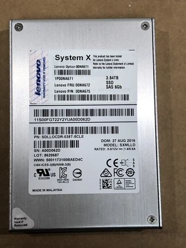 Lenovo System X IBM 3.84TB SSD SAS 6G 2.5" SFF 100% Endurance Remaining 3840GB