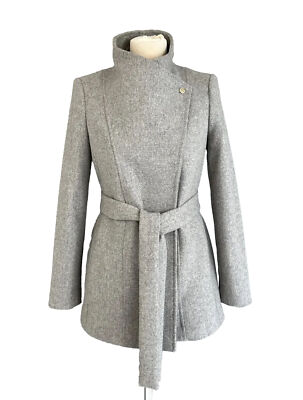 Ted Baker Coat Paria grey wool cashmere blend Short wrap SIZE