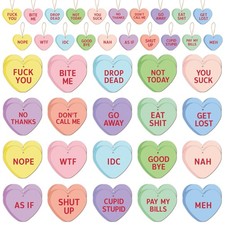 Valentine's Day Mean Conversation Heart Wood Hanging Ornaments 40Pcs Colorful