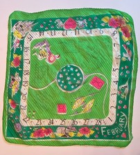 Month of February Pisces Aquarius, Green Silk Scarf Rare Vintage 1940s