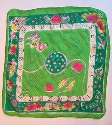 Month of February Pisces Aquarius, Green Silk Scarf Rare Vintage 1940s